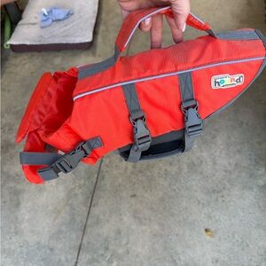 Outward Hound Orange-Red Dog Life Jacket with Gray Straps